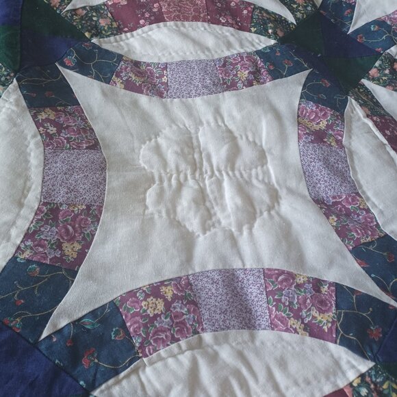 Vintage Full-Size Quilt Double Wedding Rings + 2 Pillow Shams (Colcha) - Picture 8 of 12